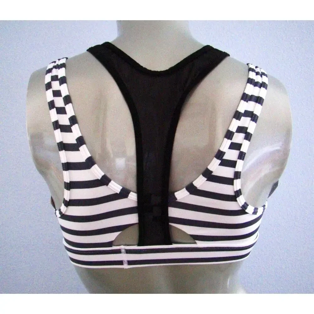 VSX Victoria's Secret Gray Stripe High Neck Mesh Layered Sport Sports Bra
